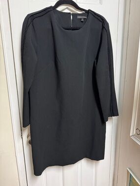 Banana Republic Black Long Sleeve Shift Dress with Braided Shoulder Detail